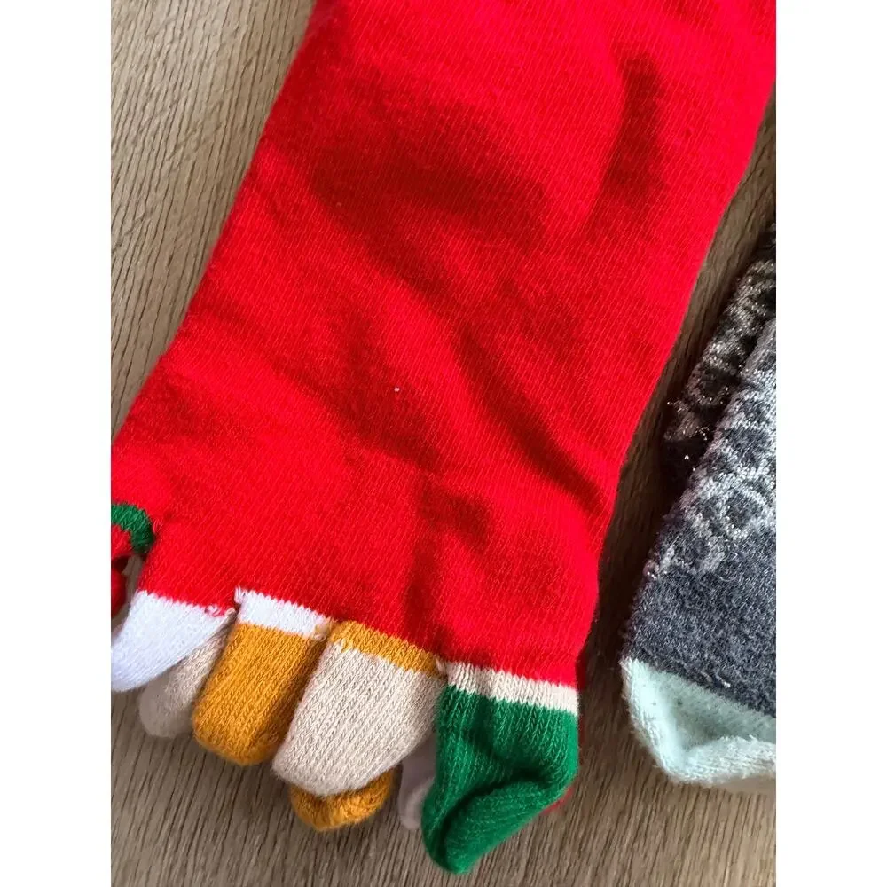 Cozy Christmas Toe Socks & Snowflake Pair - Youth US Size 13-3 Festive Bundle